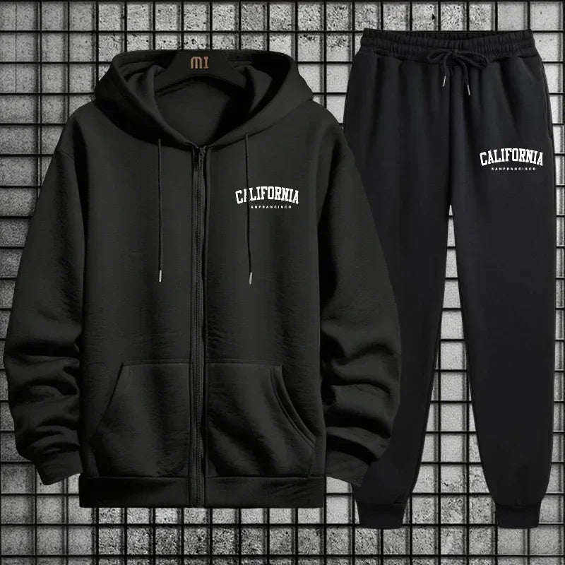Sportswear  Men's sportswear sets  Zippered hooded sports pants  Sporty casual wear  Urban streetwear sets