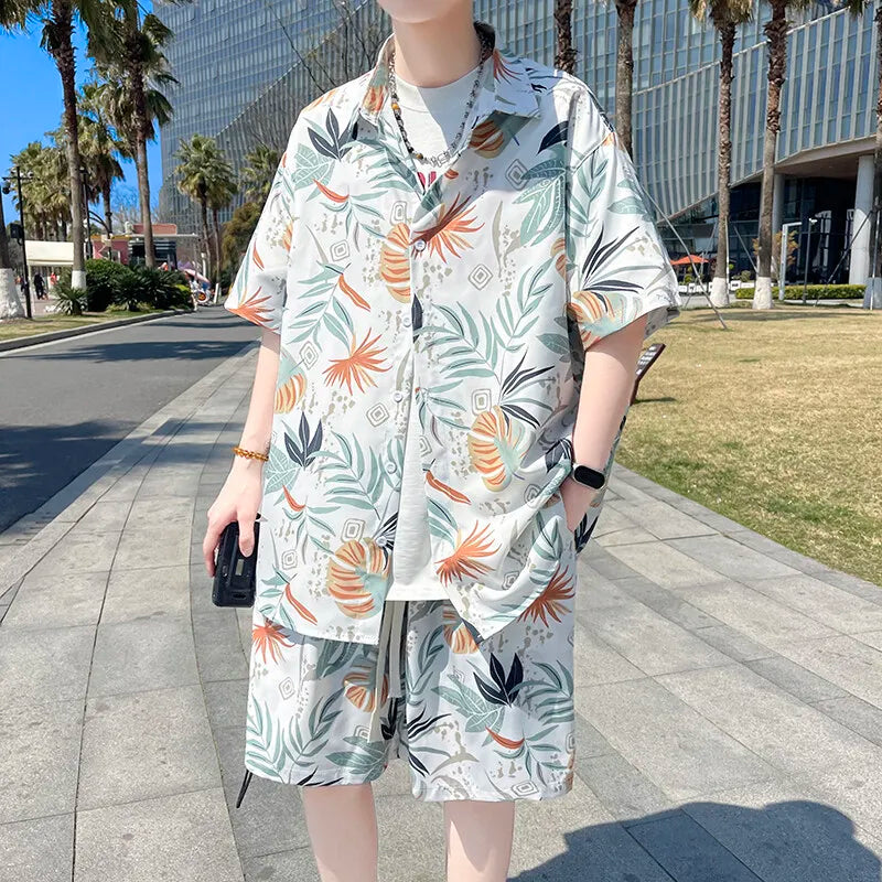 Men's Summer Beach Vacation Outfit - Lightweight Quick-Dry Shirt & Shorts Matching Set for Tropical Holidays Party Wear M-XXXXXL