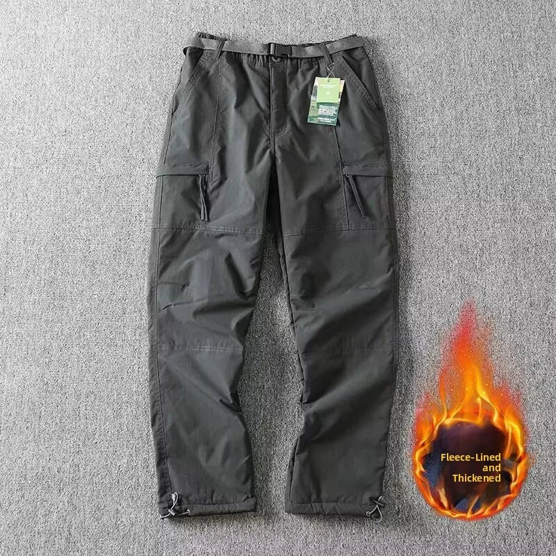 Outdoor Workwear Pants Men's Loose Fce Lined Thi Soft ell Hiking Pants Windproof Waterproof Polyester Fiber Straight Leg