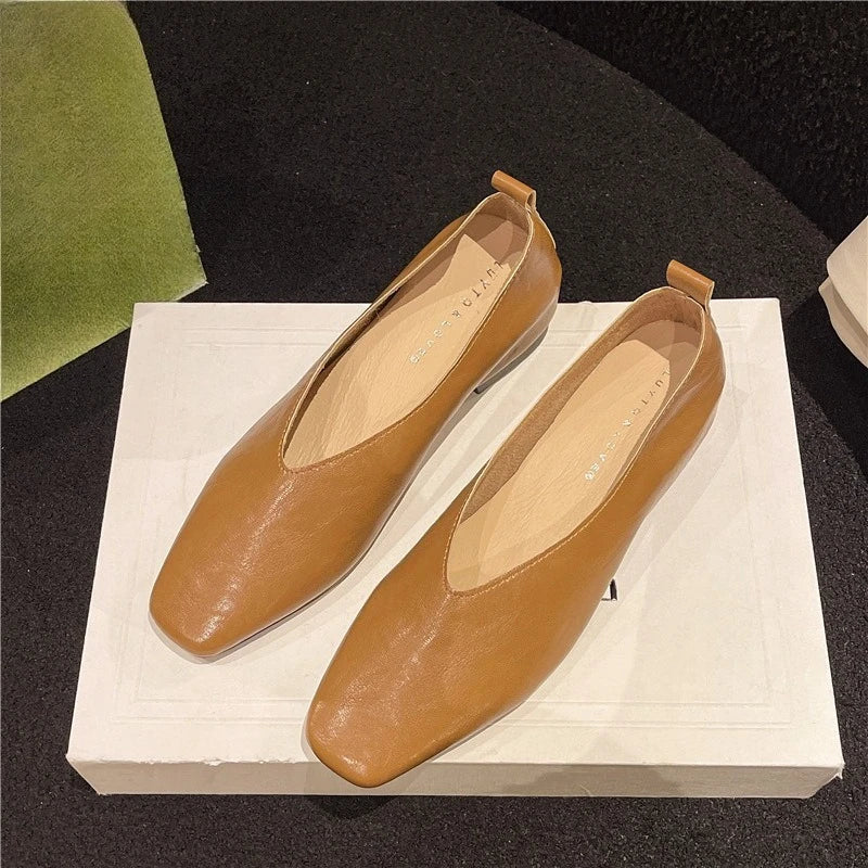2025 New Shoes for Women Retro Ladies Flats Slip on Shoes Loafers Square Toe Shallow Mouth Women Casual Footwear Lightweight