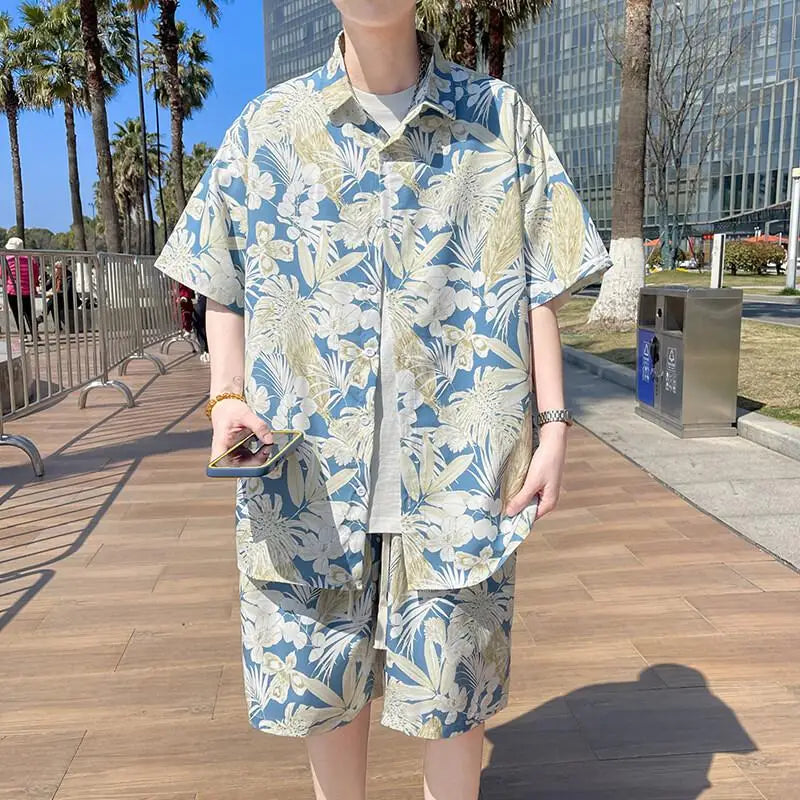 Men's Summer Beach Vacation Outfit - Lightweight Quick-Dry Shirt & Shorts Matching Set for Tropical Holidays Party Wear M-XXXXXL