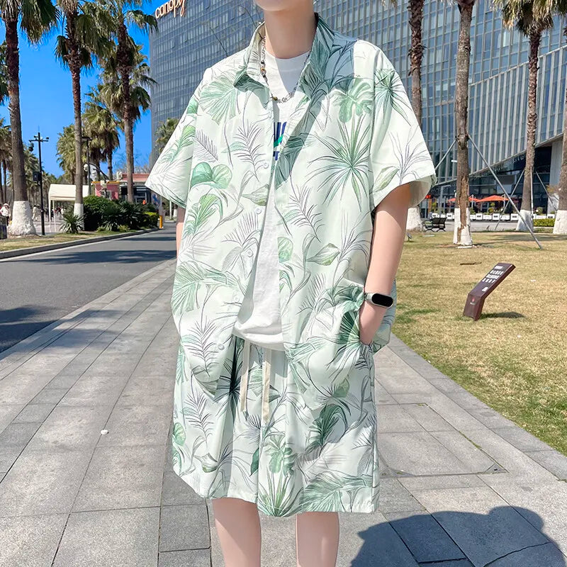 Men's Summer Beach Vacation Outfit - Lightweight Quick-Dry Shirt & Shorts Matching Set for Tropical Holidays Party Wear M-XXXXXL