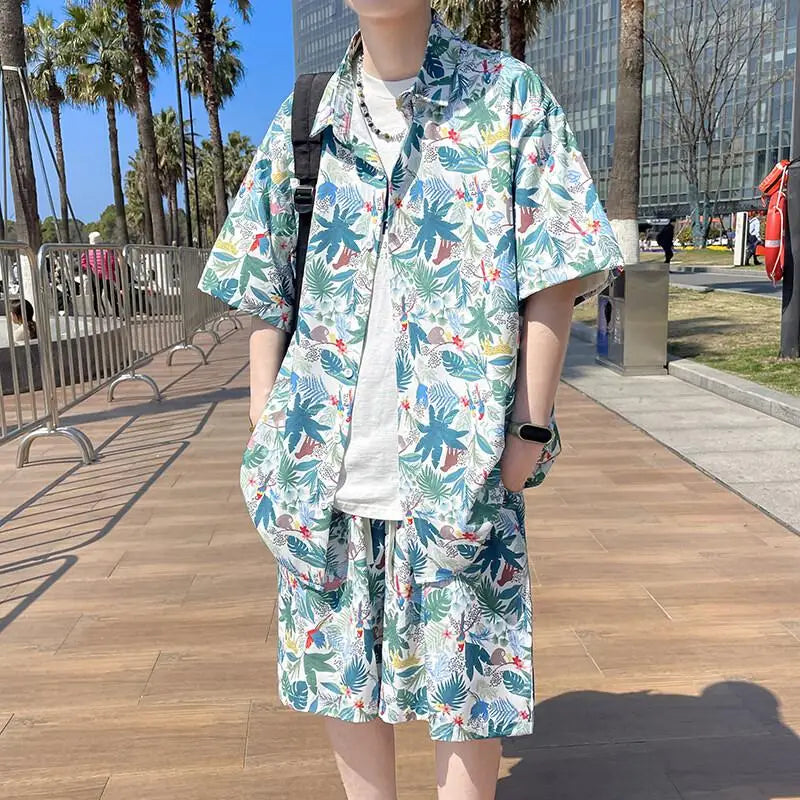 Men's Summer Beach Vacation Outfit - Lightweight Quick-Dry Shirt & Shorts Matching Set for Tropical Holidays Party Wear M-XXXXXL