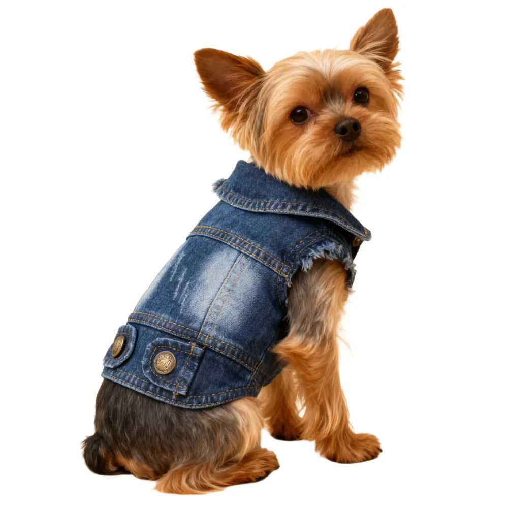 Dog Jean Jacket for Small and Medium Dogs, Comfortable Outdoor Puppy Outfits, Perfect for Cats Doggie