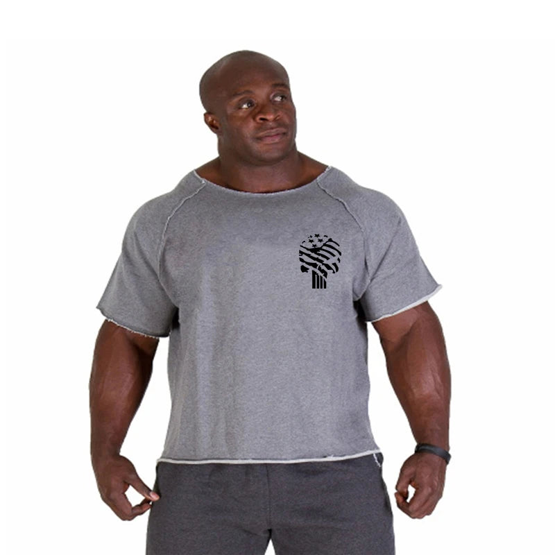 Men's Clothes Bodybuilding Clothing Casual Oversized T-shirt Male Loose Vintage Cotton Summer Top Breathable Tops Running Gym