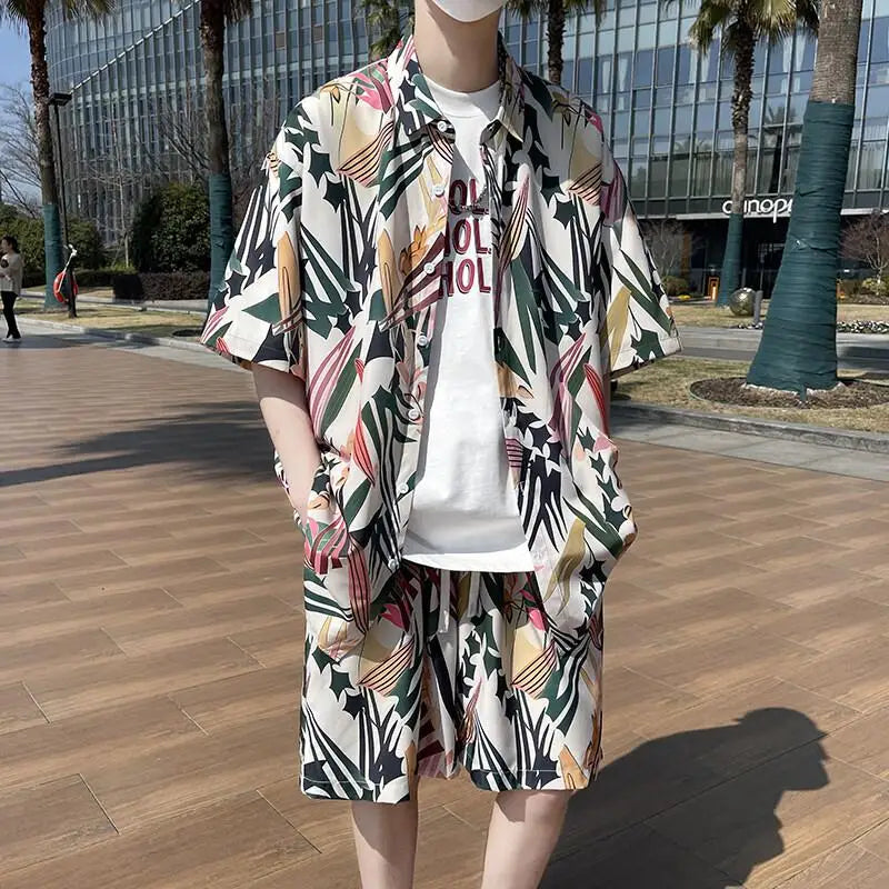 Men's Summer Beach Vacation Outfit - Lightweight Quick-Dry Shirt & Shorts Matching Set for Tropical Holidays Party Wear M-XXXXXL