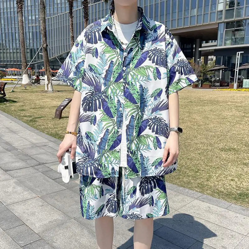 Men's Summer Beach Vacation Outfit - Lightweight Quick-Dry Shirt & Shorts Matching Set for Tropical Holidays Party Wear M-XXXXXL