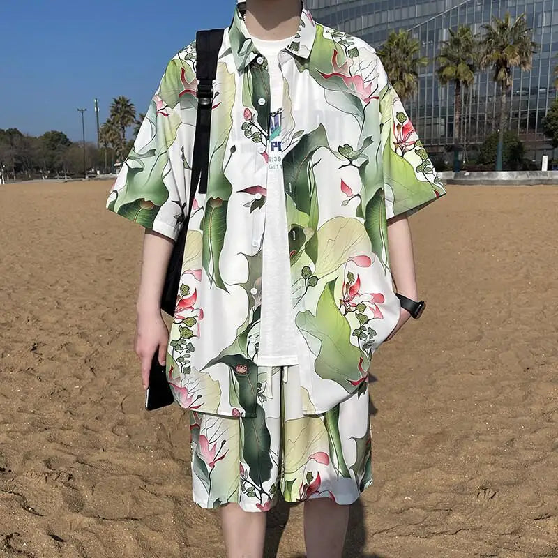 Men's Summer Beach Vacation Outfit - Lightweight Quick-Dry Shirt & Shorts Matching Set for Tropical Holidays Party Wear M-XXXXXL