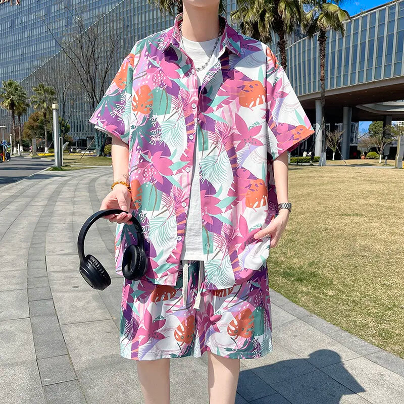 Men's Summer Beach Vacation Outfit - Lightweight Quick-Dry Shirt & Shorts Matching Set for Tropical Holidays Party Wear M-XXXXXL