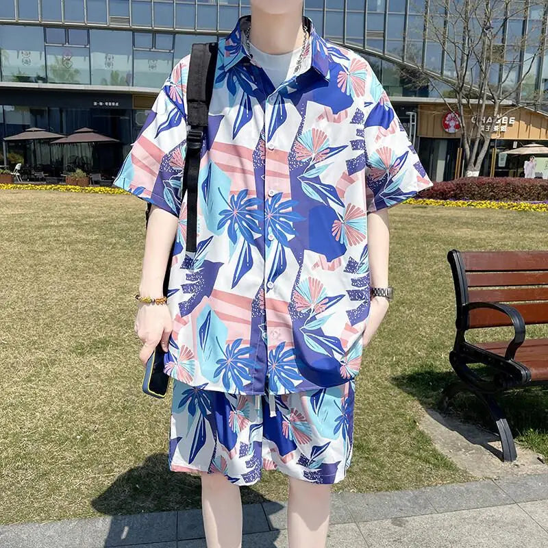 Men's Summer Beach Vacation Outfit - Lightweight Quick-Dry Shirt & Shorts Matching Set for Tropical Holidays Party Wear M-XXXXXL