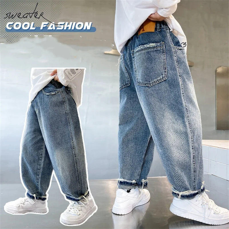 Boys Jean Pants Long Trousers Cotton 2024 Spring Autumn Baby's Kids Pants Teenagers Outwear High Quality Children's Clothing