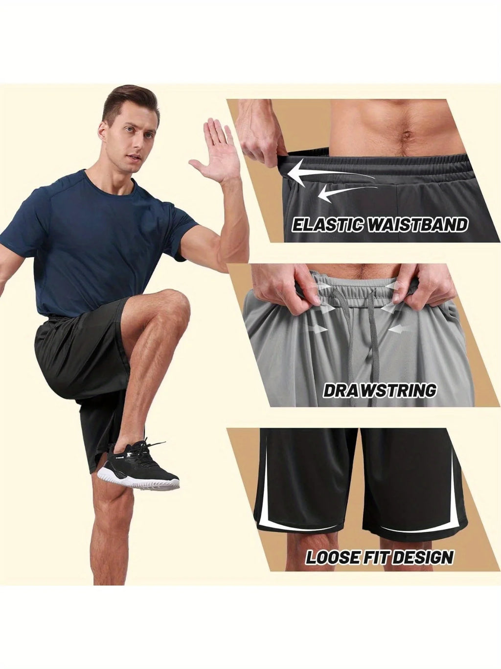 Athletic Shorts for Men with Pockets and Elastic Waistband Quick Dry Activewear