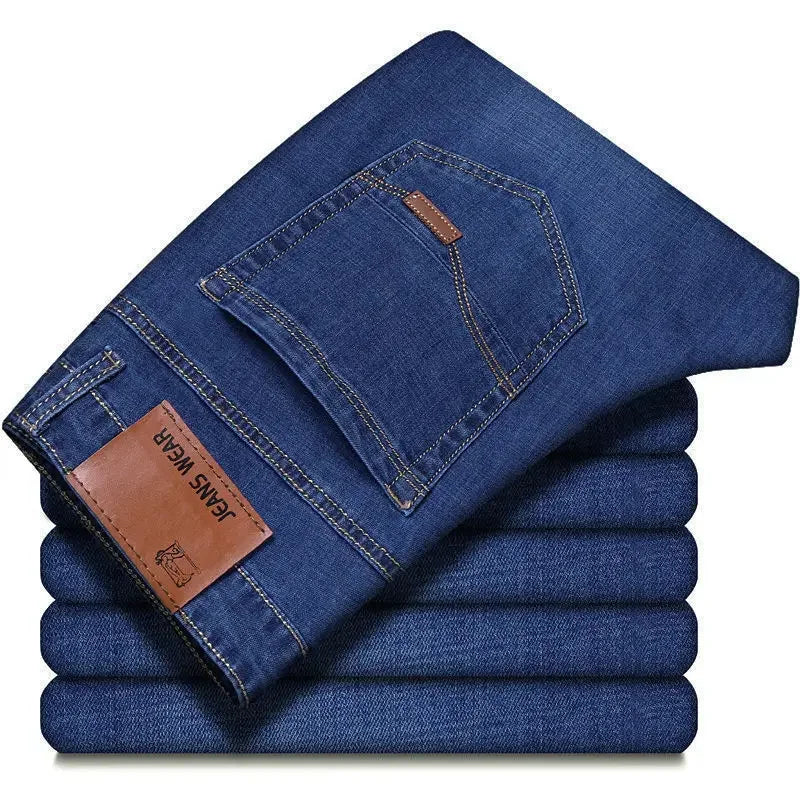 JEAN New Business Men's Jeans Casual Straight Stretch Fashion Classic Blue Black Work Denim Trousers Male Brand Clothing