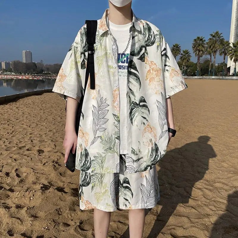 Men's Summer Beach Vacation Outfit - Lightweight Quick-Dry Shirt & Shorts Matching Set for Tropical Holidays Party Wear M-XXXXXL