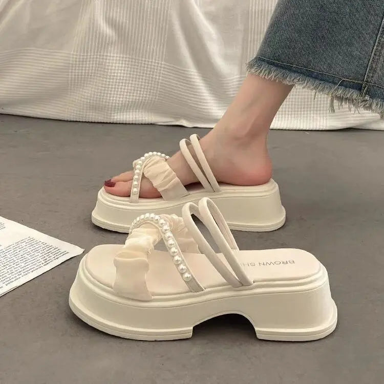 Sandals for Woman Roman Style Women's Shoes Wedge with Platform Waterproof Footwear One Word Open Toe Summer 2025 Comfort F Vip