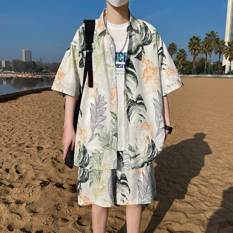 Men's Summer Beach Vacation Outfit - Lightweight Quick-Dry Shirt & Shorts Matching Set for Tropical Holidays Party Wear M-XXXXXL