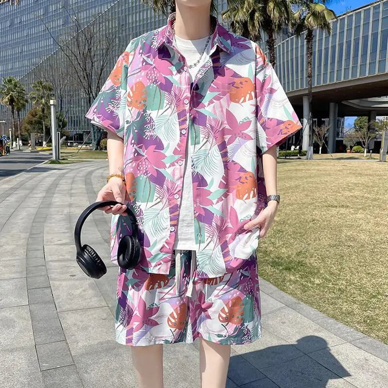 Men's Summer Beach Vacation Outfit - Lightweight Quick-Dry Shirt & Shorts Matching Set for Tropical Holidays Party Wear M-XXXXXL