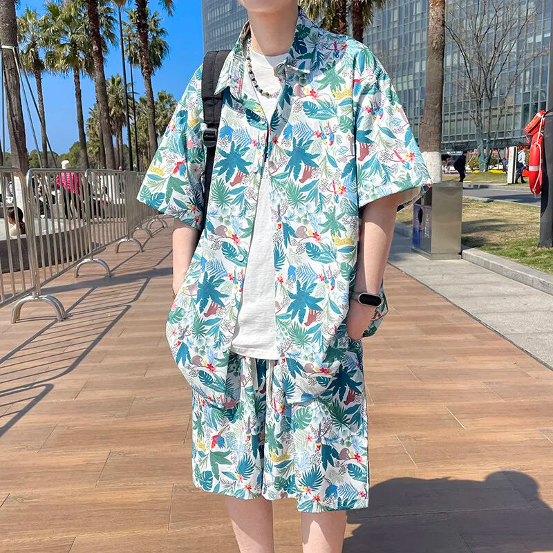 Men's Summer Beach Vacation Outfit - Lightweight Quick-Dry Shirt & Shorts Matching Set for Tropical Holidays Party Wear M-XXXXXL